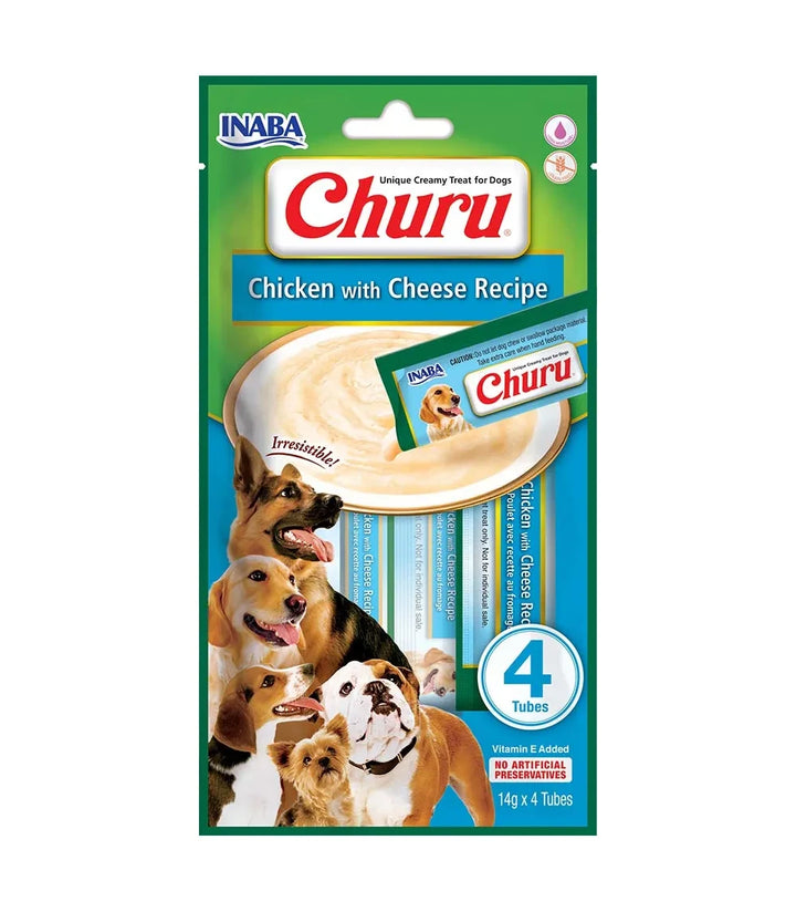 CHURU DOG CHICKEN/CHEESE 14GR/4 TUBES — Inaba