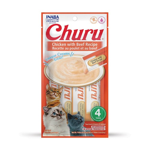 CHURU CAT CHICKEN/BEEF 14GR/4 TUBES — Inaba