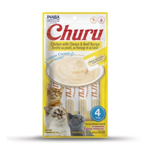 CHURU CAT CHICKEN/BEEF/CHEE 14GR/4 TUB — Inaba