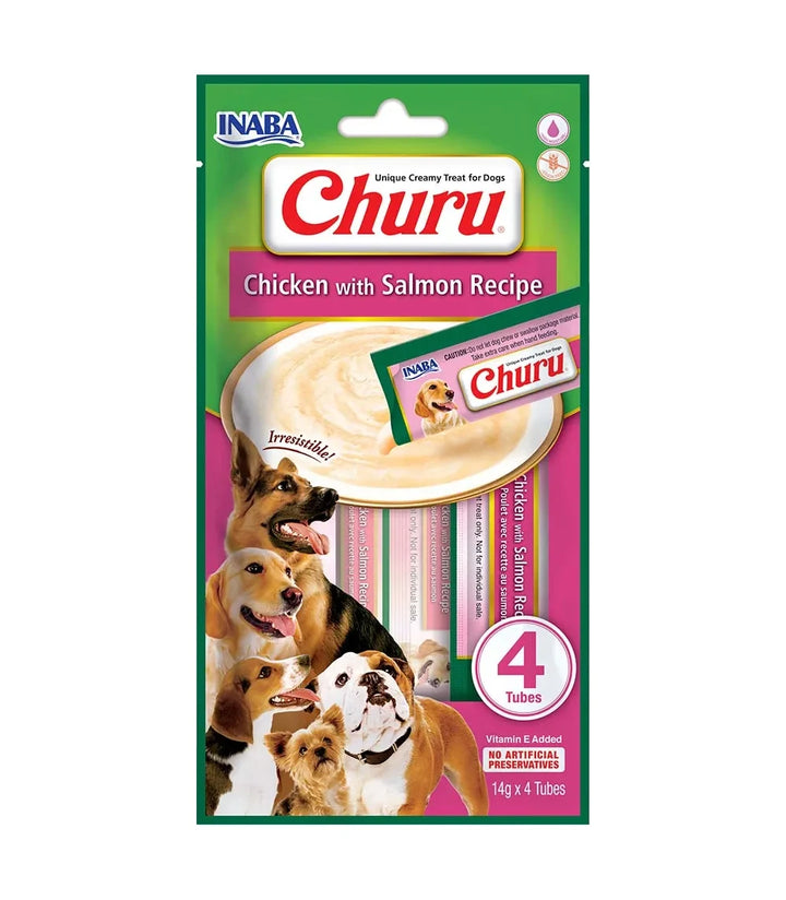 CHURU DOG CHICKEN/SALMON 14GR/4 TUBES — Inaba